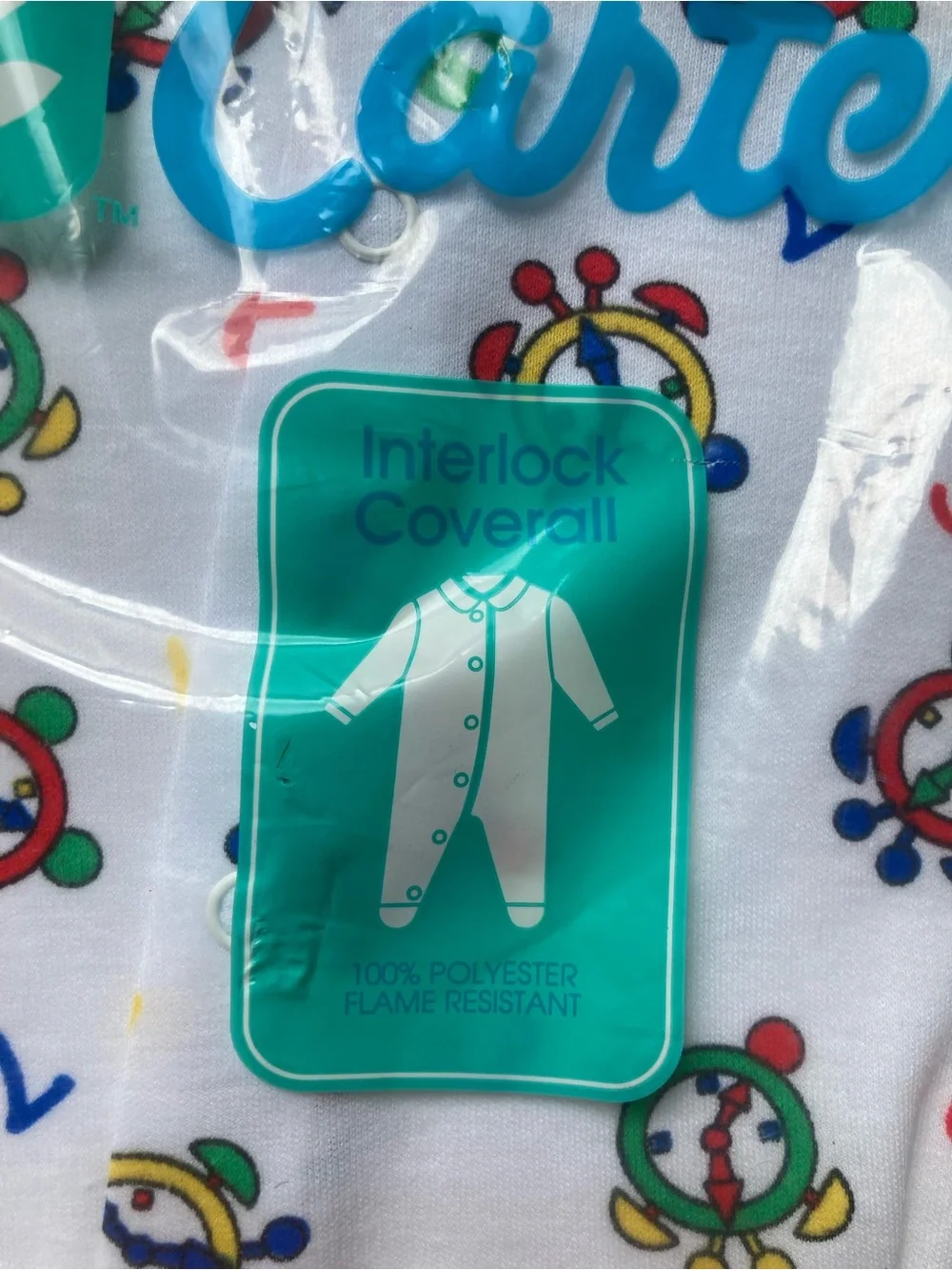 NWT Vintage Carters Baby Interlock Knit Coverall Size Small Clocks Time Numbers
